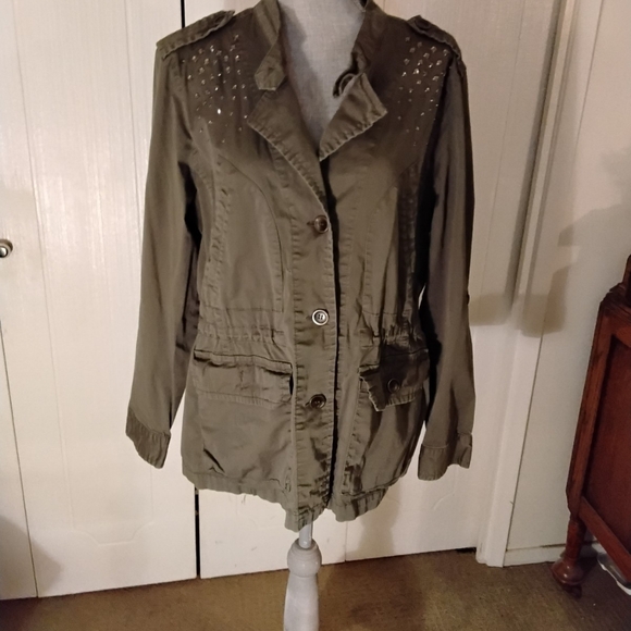 Womens STYLE & CO Army/olive Green Button Front Jacket, Size XL - Picture 12 of 12